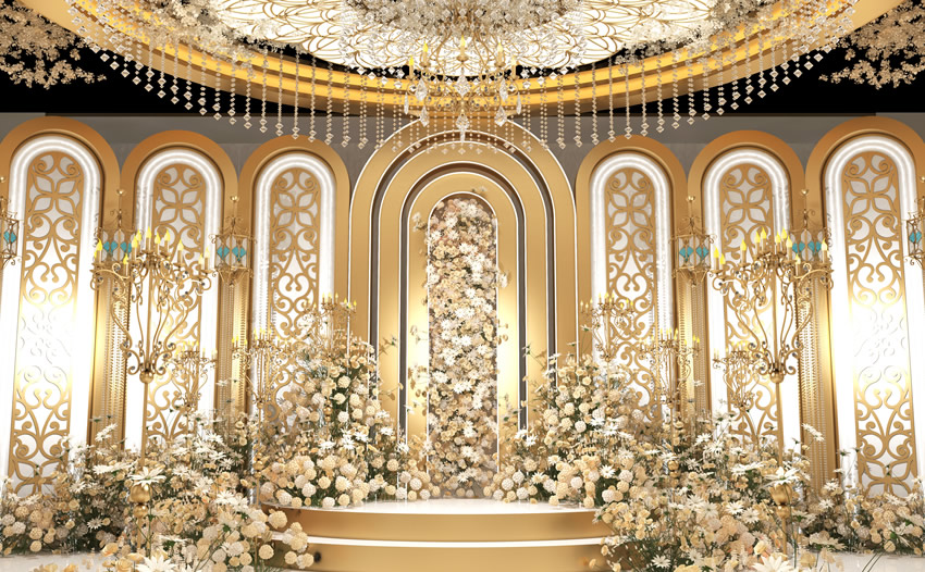 筠连香槟色调婚礼堂效果展示